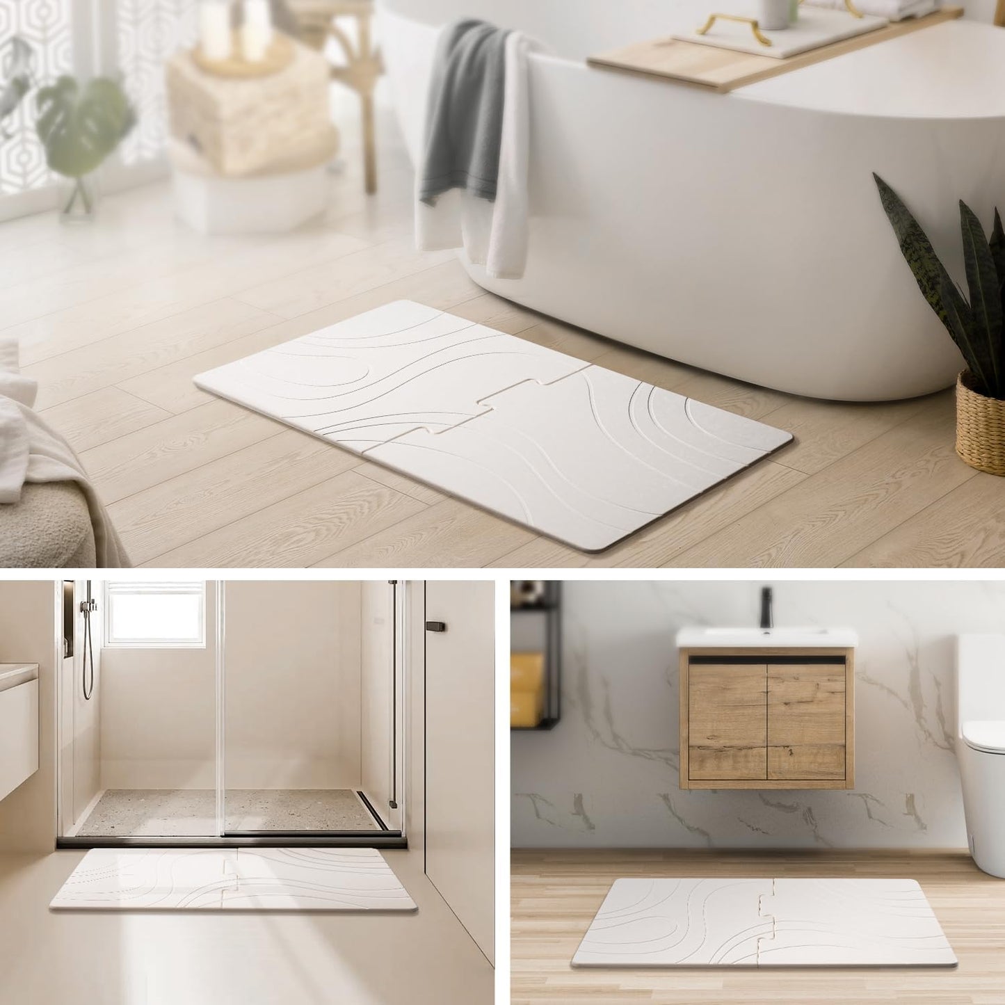 32 * 20 Large Stone Bath Mat for Bathroom Quick Dry Diatomaceous Earth Bath Mat, Non Slip Bathroom Shower Floor Mat Modernized Magic Water Absorbing Diatomite Stone Drying Bathmat White