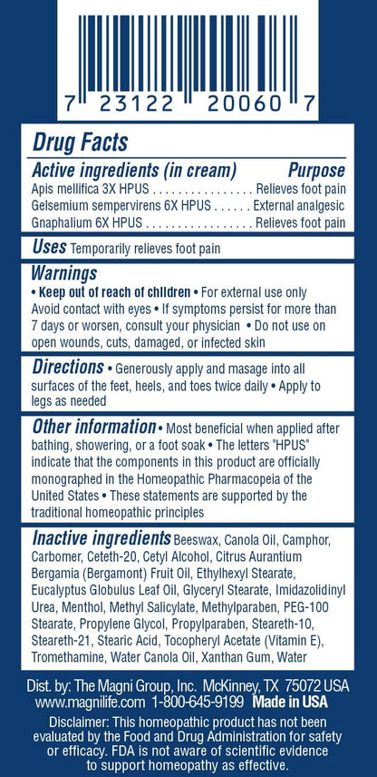 MagniLife Pain Relieving Foot Cream Soothing Relief for Soreness, Pain, Burning, Tingling, Itching or Sensitivity in Feet & Legs - All-Natural Moisturizing Topical - Petroleum-Free - 4oz Tube