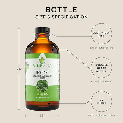 VINEVIDA Oregano Essential Oil 4 oz - Undiluted Oregano Oil - DIY Candle Scents for Candlemaking - Bulk Essential Oil for Soap Making Safe for Skin