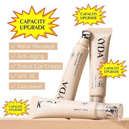 KYDA Mineral Sunscreen Eye Cream, 3-in-1 Anti-Aging Eye Cream, SPF 35, for Dark Circle and Fine Lines, Light