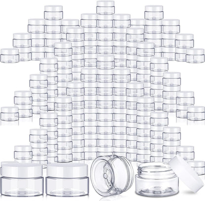 SATINIOR 100 Pcs Plastic Jars with Lids Small Containers Lids Wide Mouth Small Plastic Containers for Lotion Cream Rhinestones Body Butters Travel Storage (2 oz,White)