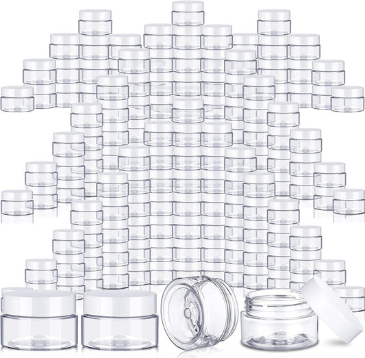 SATINIOR 100 Pcs Plastic Jars with Lids Small Containers Lids Wide Mouth Small Plastic Containers for Lotion Cream Rhinestones Body Butters Travel Storage (2 oz,White)