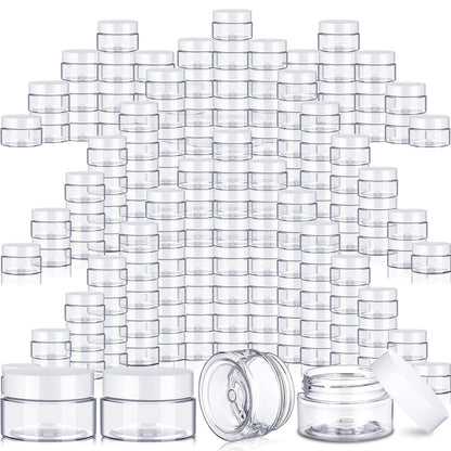 SATINIOR 200 Pcs 2 oz Empty Plastic Jars Round Clear Cosmetic Container Jars with Lids Small Makeup Clear Jars with Lids for Travel Storage Lotion Cream Eye Shadow Jewelry Paint Ointments Samples