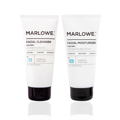 MARLOWE. Face Cleanser & Moisturizer Skin Care Duo, No. 121 Facial Cleanser 6 oz & No. 123 Facial Moisturizer 6 oz with Green Tea & Deep Sea Algae Extracts, Purifies, Hydrates, Refreshes & Soothes