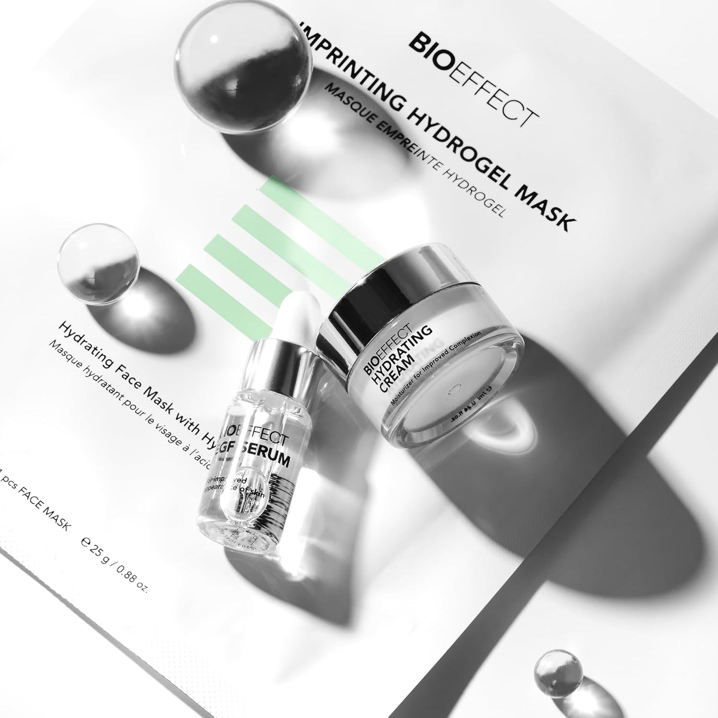 BIOEFFECT EGF Serum Try-Me Mini Sample Skincare Set with Hydrating Cream & Hydrogel Mask, Travel-Size Trio of Growth Factor Anti-Aging Serum, Moisturizer & Soothing Facial Mask