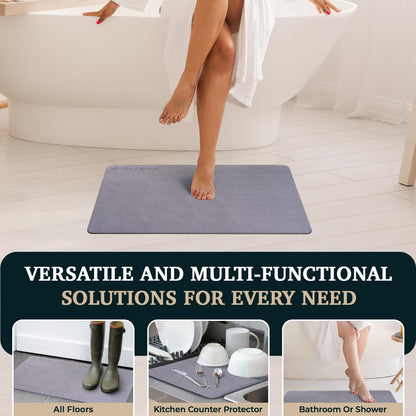 28" x 18" Diatomaceous Earth Shower Non Slip Stone Bath Mat | Quick Dry Super Absorbent Large Mats for Kitchen | Anti-Slip Fast Drying Water Absorbing Stone Bath Mats for Bathroom | Solid Gray