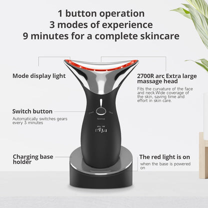 Ms.W Red Light Neck Face Massager, Facial Massager with Hot & Cold Modes for Skin Care, Vibration for Skin Tightening and Rejuvenation（Black）
