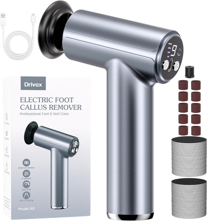 Electric Foot Callus Remover, 2-in-1 Rechargeable Portable Electric Foot File with 70pcs Sandpaper, Professional Pedicure Tools for Dead Skin, Hard Cracked, Dry Skin - Grey&Blue