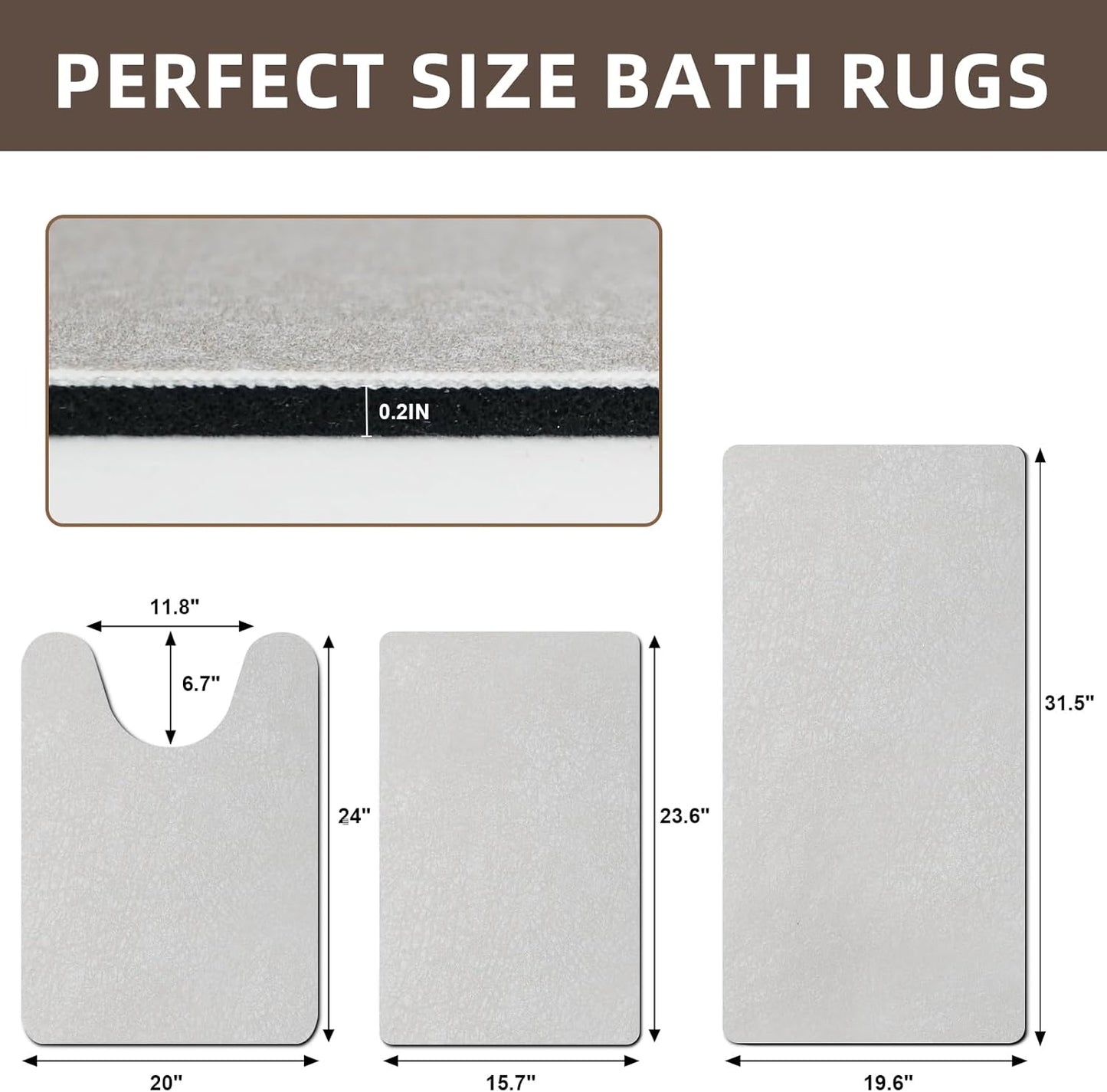 Diatomaceous earth bath mat Bathroom Rugs Sets 3 Piece Super Absorbent Quick Dry Bath Mats, Rubber Non Slip Shower Mat and Toilet Mat U Shape, Shower Rug for in Front of Bathtub Shower, Grey