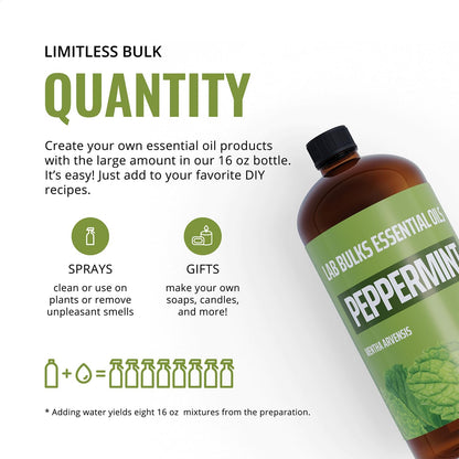Bundle of Peppermint and Eucalyptus Essential Oils, 16 oz Bottles, for Diffusers, Home Care, Candles, Aromatherapy