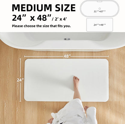 White Bath Mat, Bathroom Rugs Non Slip Washable Thin Absorbent Quick Dry Bath Mat Fits Under Door Bathroom Floor Mat Perfect for Bath, Shower, or Sink 24"x48" White