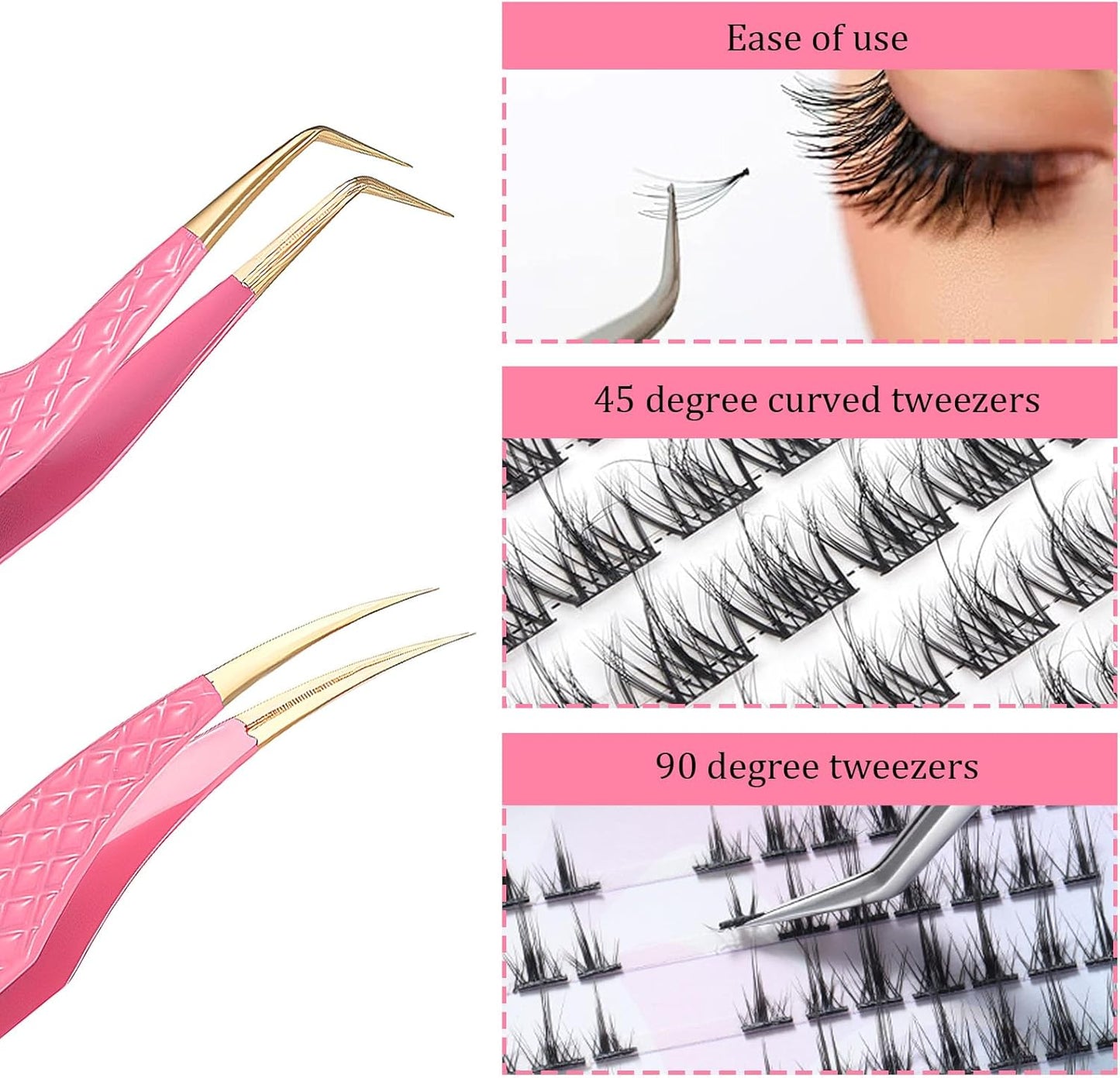 2pcs Lash Cluster Tweezers for Eyelash Extensions Straight and Curved Volume Lash Tweezers Set Lashes Cluster Tweezer for Volume Lashes Extensions, Crafting, Girls Women Beginners