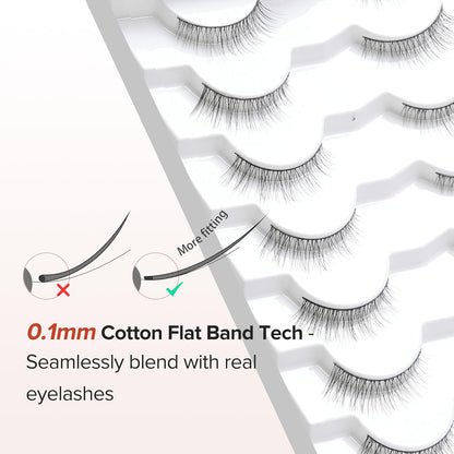Natural Lashes Eyelashes Wispy Cat Eye Lashes with Thin Band 10mm Short Eyelashes 3D Volume Siligli C Curl Natural Eyelash 7 Pair