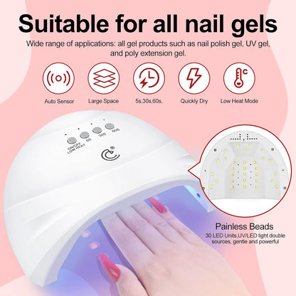 COSCELIA 53ps Gel Nail Polish Kit with U V light and Drill Starter Kit 35 Fall Colors Gel Polish 5pcs Top Base Coat LED Lamp Nail Art All Seasons Gel Manicure Kit Gifts for Women