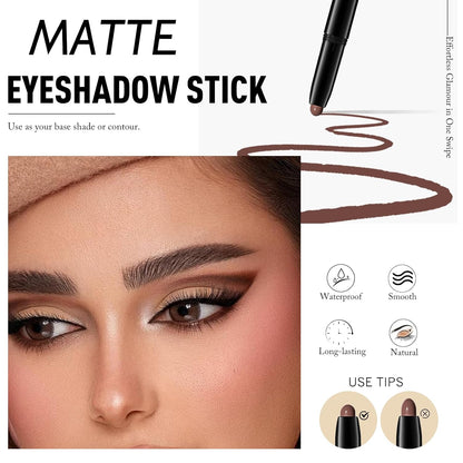 Eyeshadow Stick Matte Eye Shadow Pencil Cream to Powder Eye Brightener Crayon Long-Lasting Crease-Proof Neutral Eyeshadow Buildable & Blendable High Pigmented Eye Liner Makeup for Women, 2 PECAN