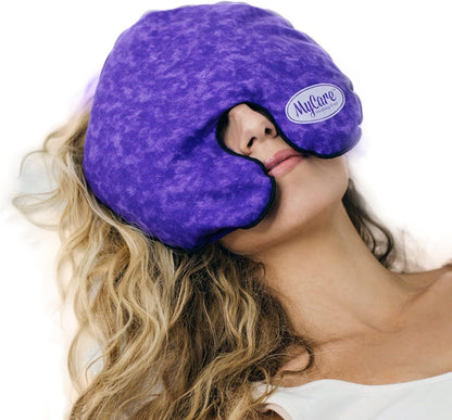 Face Mask (with Washable Cover) Hot Cold Compress Therapy, Natural Reusable Relief for Migraine, Tension, Stress, Sinus, Headache and Relaxation (Purple)