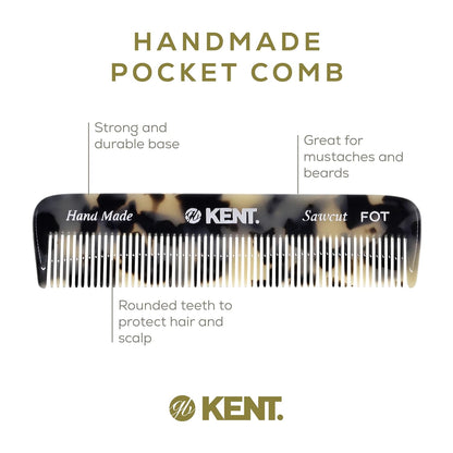 Kent FOT Tokyo White Fine Tooth Comb for Men - Handmade Pocket Comb for Travel, Styling, Fine or Thinning Hair, Mustache and Beard Care Handpolished Saw-Cut Made in England