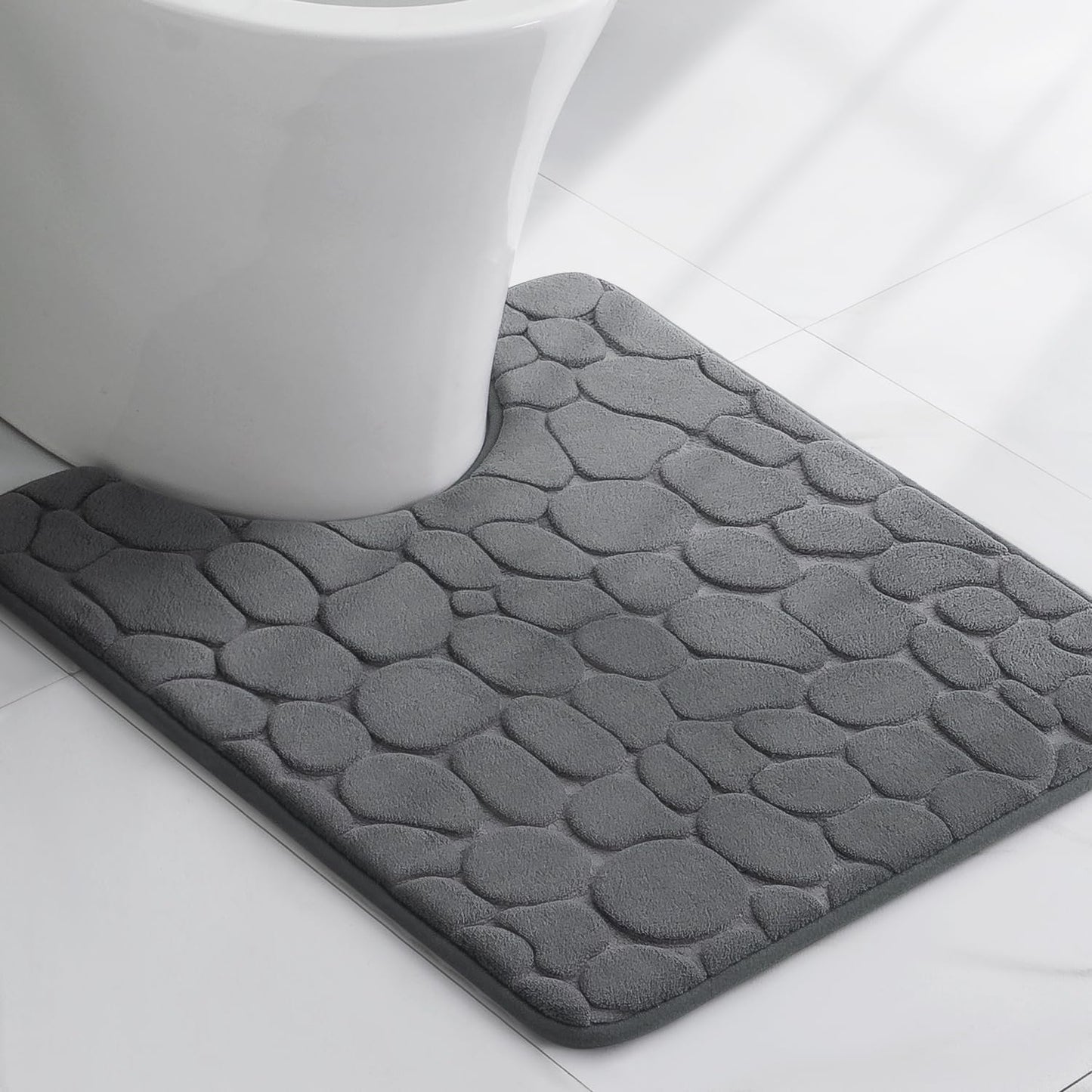 YIHOUSE Memory Foam Bath Mat Cobblestone Bathroom Rugs Super Water Absorbent Bath Mats for Bathroom Machine Washable Bath Rugs(20 x 24,Dark Gray)