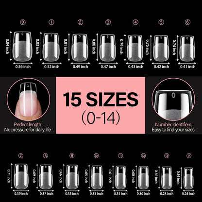 AILLSA Medium Square Fake Nail Tips 240Pcs Square Press on Nails Pre-Shaped Gelly Nail Tips, Half Matte Full Cover Clear Acrylic Gel Kit for Nail Extension Salon DIY at Home 8 Sizes False Tips