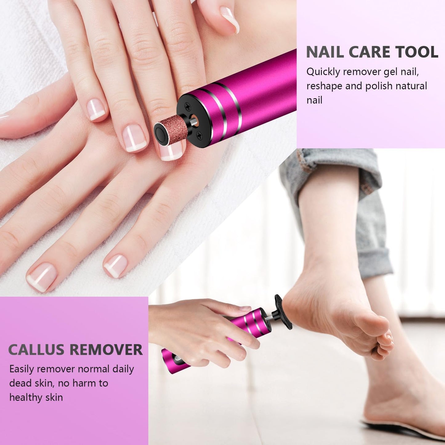 EAONE 2 in 1 Electric Callus Remover for Feet/Hands(Rose Red), Professional Pedicure Tools Foot/Nail File for Women Men Dry Crack Dead Skin Removal & Nail Care with 9 Speed Control/Digital Display