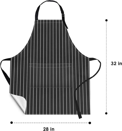 Britimes 2 Pack Aprons, Stripe Durable Adjustable Bib Aprons with 2 Pockets for Women Men Couple Lovers Chef Home Kitchen Cooking Baking Gardening Black Grey Stripes Apron 32x28 Inches