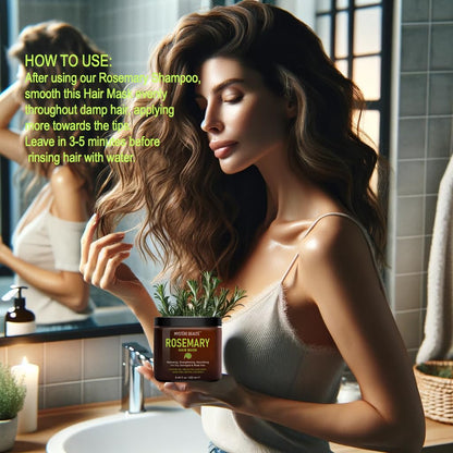 Rosemary Hair Treatment - with Collagen, Biotin, Argan Oil for Dry, Damaged, Curly Hair - Strengthening Deep Conditioner for Split Ends & Growth - 8.45 fl oz