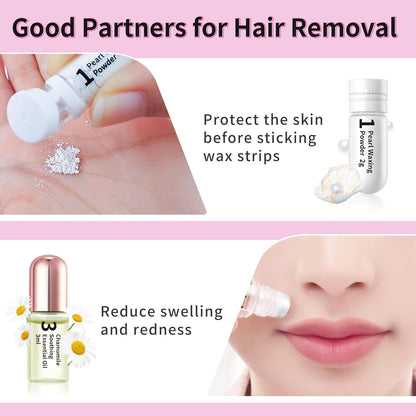 Beauty7 Lip Wax Strips Facial Wax Strips Hair Removal Wax Strips for Sensitive All Skin Types Women 20 pcs with Pearl Powder Essential Oil