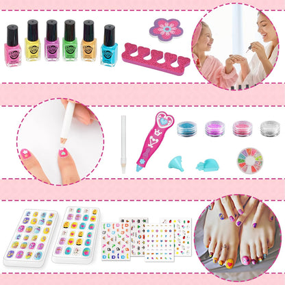 BATTOP Kids Nail Polish Set for Girls, Nail Art Kits with Nail Dryer & Glitter Pen, Quick Dry & Peel Off & Non-Toxic Nail Polish, Christmas Birthday Gifts for Girls Ages 6 7 8 9 10 11 12