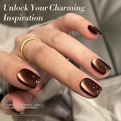 BORN PRETTY Cat Magnetic Eye Gel Nail Polish,Brown Jelly Glass Magnetic Gel Polish Glitter Soak Off Nail Art Salon Manicure Home Gift 15ml