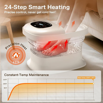 ALLJOY Collapsible Foot Spa Electric Rotary Massage, Foot Bath Massager with Heat, Bubble, Jet, Temp Control & Timer, Red Light, and 16 Shiatsu Massage Balls, Foot Soaking Tub for Stress Relief