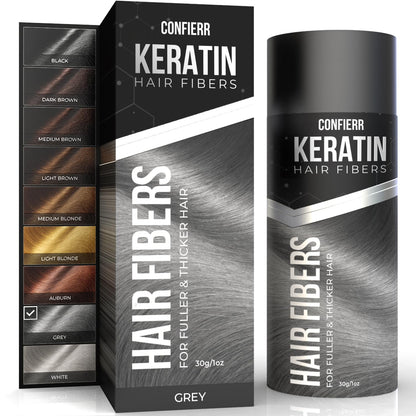Keratin Hair Fibers for Men & Women - Fill In Fine or Thinning Hair, Instantly Thicker, Fuller Looking Hair (Gray 30g)