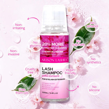 ARISON LASHES Lash Shampoo Concentrate for Lash Extensions 100ML Eyelash Cleanser Concentrate Oil-Free Eyelash Extension Shampoo with Salon Home Care(Cherry Blossom)