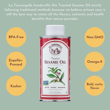 La Tourangelle, Toasted Sesame Oil, Great for Cooking, Add to Noodles, Stir-Fry, Vegetables, Vinaigrettes, and Marinades, 8.45 Fl Oz