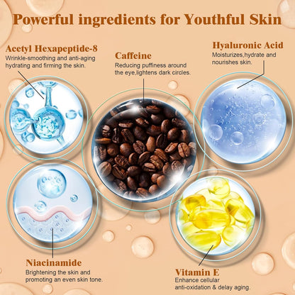 Birthday Gifts for Women,Dark Circles Under Eye Treatment For Puffiness And Bags Under Eyes Wrinkles Dark Circles,Eye Care,Skin Care,Caffeine Eye Serum,Eye Bag Remover Puffy Eyes Treatment Products