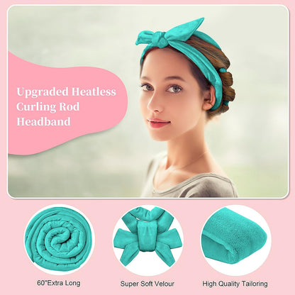 Heatless Curling Rod Headband, Upgraded 60" Extra Long Heatless Curls Headband Soft Hair Curlers to Sleep In Hair Rollers No Heat Curls (Green)