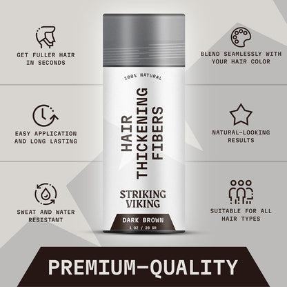 Striking Viking Hair Fibers - Dark Brown, 0.98 oz, Pack of 1 - Long-Lasting Hold & Hair Filler - Undetectable Coverage with Fiber Powder - Easy Application & Styling Powder