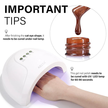 AILLSA Cat Eye Gel Nail Polish Brown Glitter Gold Gel Polish with Magnet, Amber Nude Shimmer Gel Polish Crystal Reflective Jelly Winter Color Translucent UV Gel Salon DIY at Home 0.5 OZ GF24