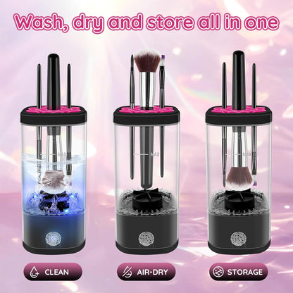 Electric Makeup Brush Cleaner Machine, Ultimate Efficient Automatic Cleaner for All Types of Makeup Brushes - Black Pink