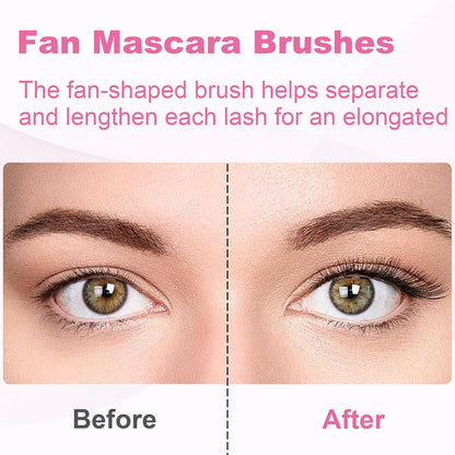 PAGOW 2pcs Folding Angle Scalloped Lash Brush, Eyelash Comb Separator Makeup Tool, Multifunctional Mascara Fan Brush with Soft Bristles for Upper Lower Eye Lash (Brown Bristles)
