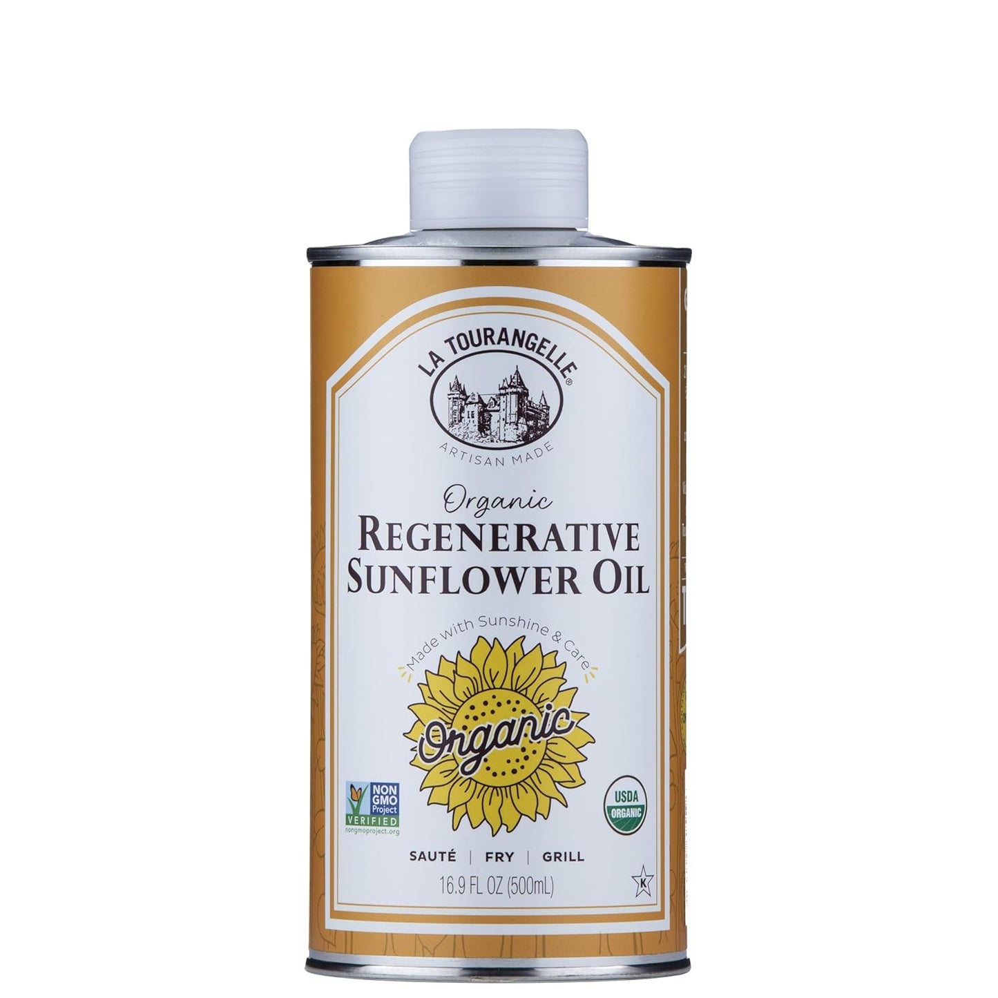 La Tourangelle, Organic Regenerative Sunflower Oil, High Heat Cooking and Skin Care Oil, Sustainable, Non-GMO, 16.9 fl oz