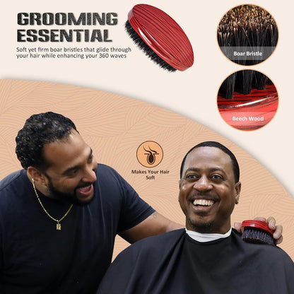 Wave Brush MediumBoar Bristles Hair brush-Designed for Thin and Normal Hair-Mens Curved Military Wave and Beard Brush-Great for 360 Waves