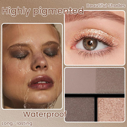 4 Colors Matte Shimmer Eyeshadow Palette for Eye Makeup, Rose Gold Dark Brown Gray Eyeshadow Quads Velvety Pigmented Blendable Matte, Talc-Free