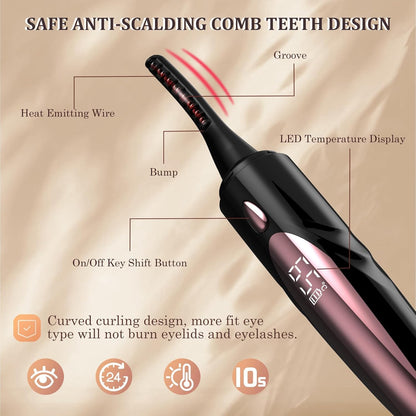 Heated Eyelash Curlers - Fast Heat up Within 10s, Electric Eyelash Curler with 4 Heating Modes, Rechargeable Electric Eyelash Curler, Heated Lash Curler for Makeup Tools with LED Display (Black)