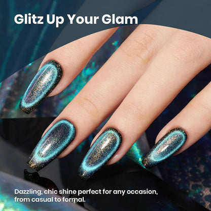 Beetles Cat Eye Gel Polish, 15ML Blue Purple Cat Eye 9D Holographic Glitter Magnetic Gel Nail Polish Rainbow Color Soak Off UV Mermaid Tears Series French Nail Art Manicure Gift for Women