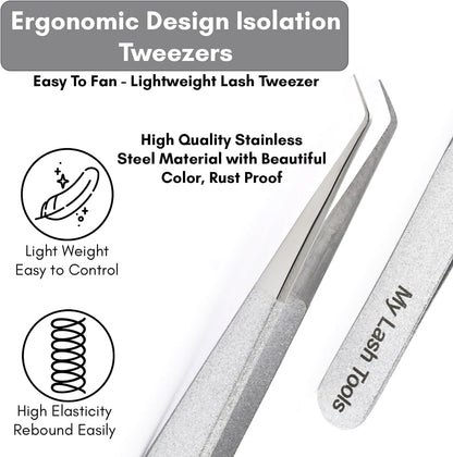 Isolation Tweezer Eyelash Extension Curved Degree Tweezers for Isolation – 14cm Japanese Stainless Steel, Best for Individual Isolation & Classic Lashes Eyelash Twisers (Silver Pantone)