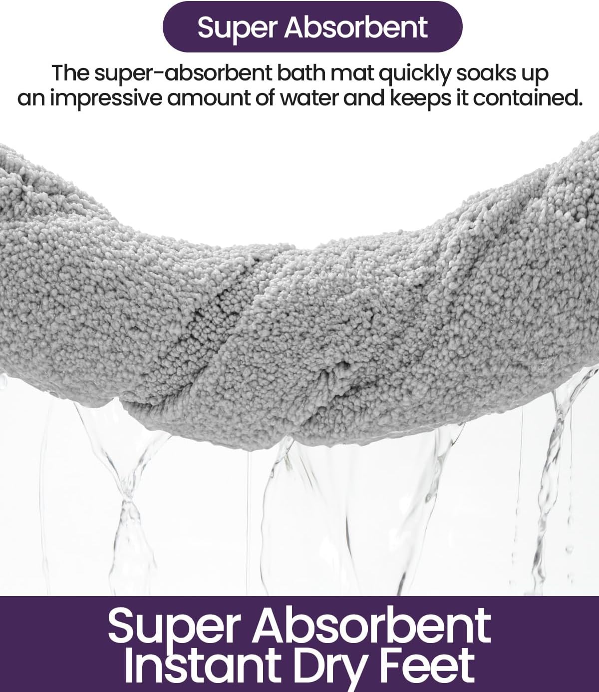 DEXI Bathroom Rugs 24x16, Washable Non Slip Bath Mat for Shower Floor, Absorbent Quick Dry Bathmat with Rubber Backing, Ultra Soft Plush Carpet for Tub, Light Grey