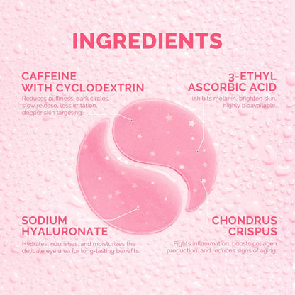 Enaskin Naturals Brightening Eye Masks: 30 Pairs Caffeine Under Eye Patches for Dark Circles and Puffiness w/Hyaluronic Acid - Skin Treatment Pads For Face Reduce Wrinkles & Bags (Rose)