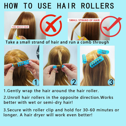 30Pcs Plastic Hair Curlers Snap on Rollers, Self Grip No Heat Curlers Set - Plastic Rollers for Short Hair, Curlers for Fine Thin Hair Curling Rods DIY Hair Styling and Salon Use(5 Sizes)