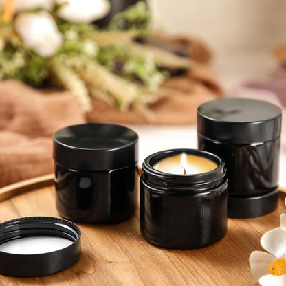 Domensi 72 Pcs 2 oz Glass Jars with Lids Travel Size Round Leakproof Empty Cosmetic Jars with Inner Liners Lid for Storing Makeup Lotions Face Cream Ointments Candle DIY Making (Black)