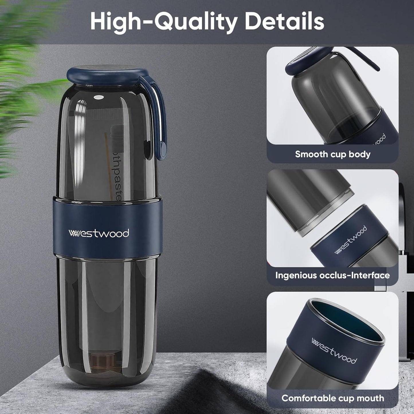 Westwood Travel Toothbrush Case Travel Toothbrush Holder with Cup, Large Toothbrush Container for Toothbrush Toothpaste Razor, Portable Toothbrush Holder with Cover for Home Business School (Black)